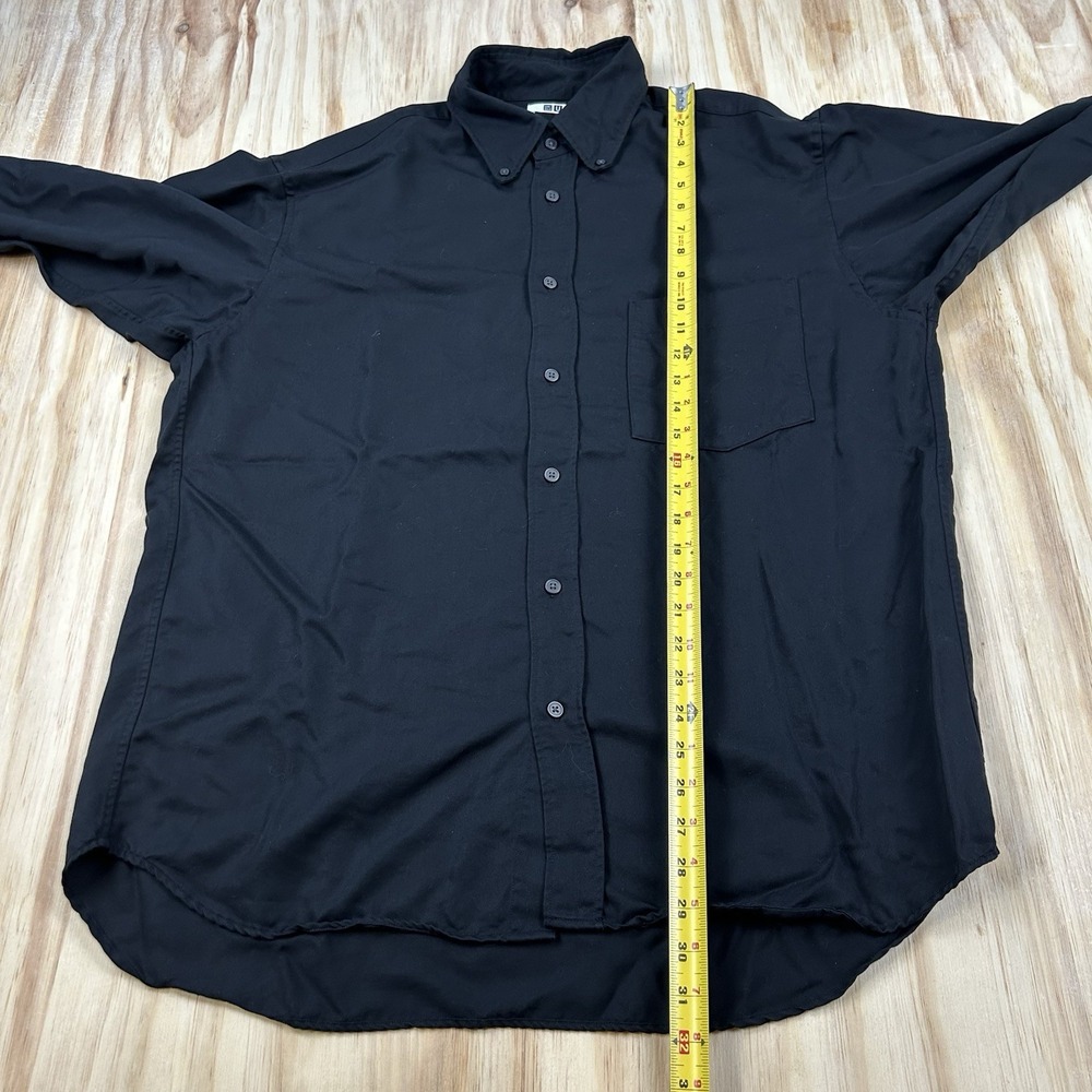 Uniqlo Men's Medium Black Oversized Heavyweight Lyocell Long Sleeve Button Shirt - Picture 7 of 10